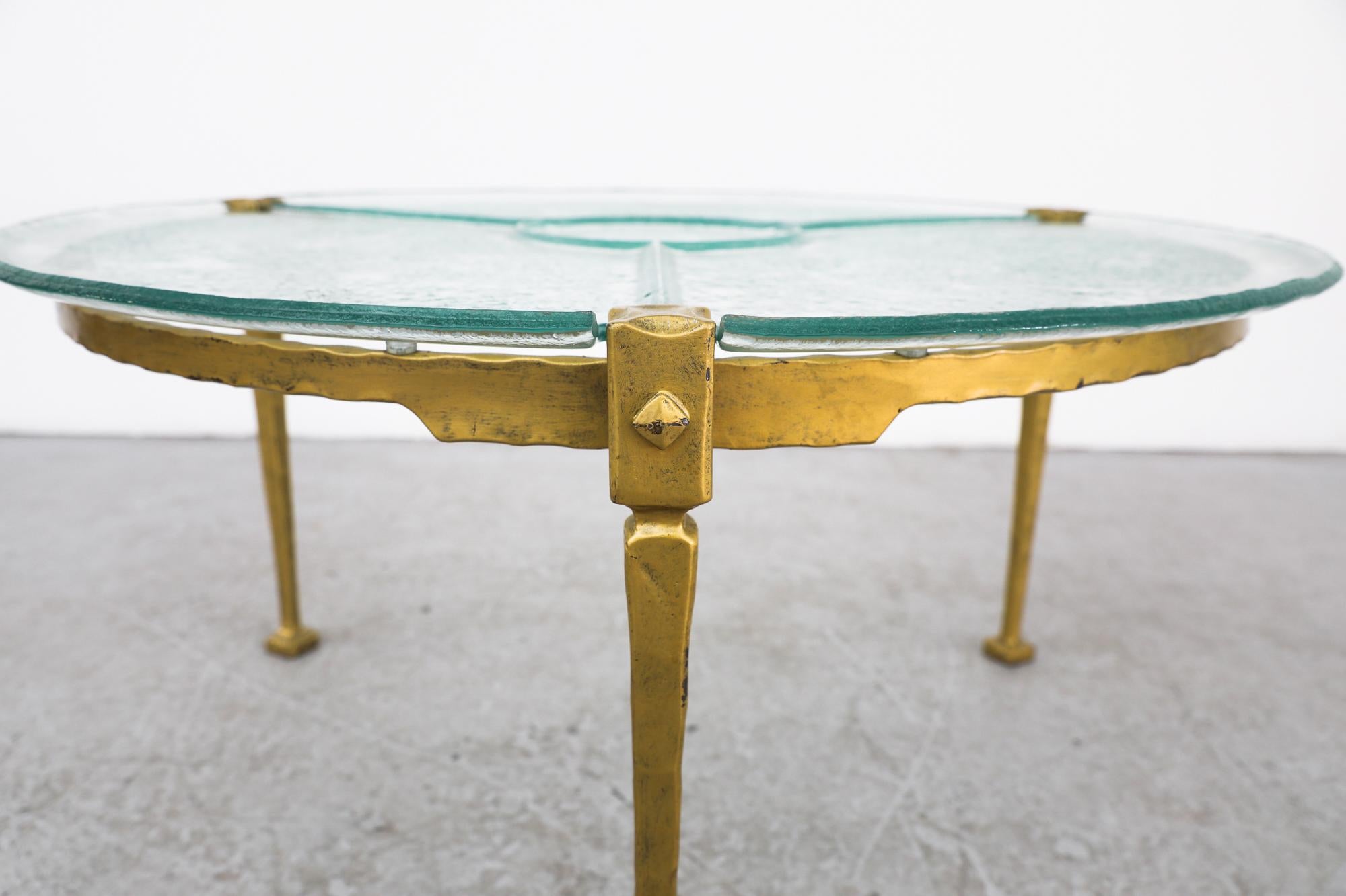 Metal Gold Enameled Lothar Klute Brutalist Coffee Table with Molded Glass Top For Sale