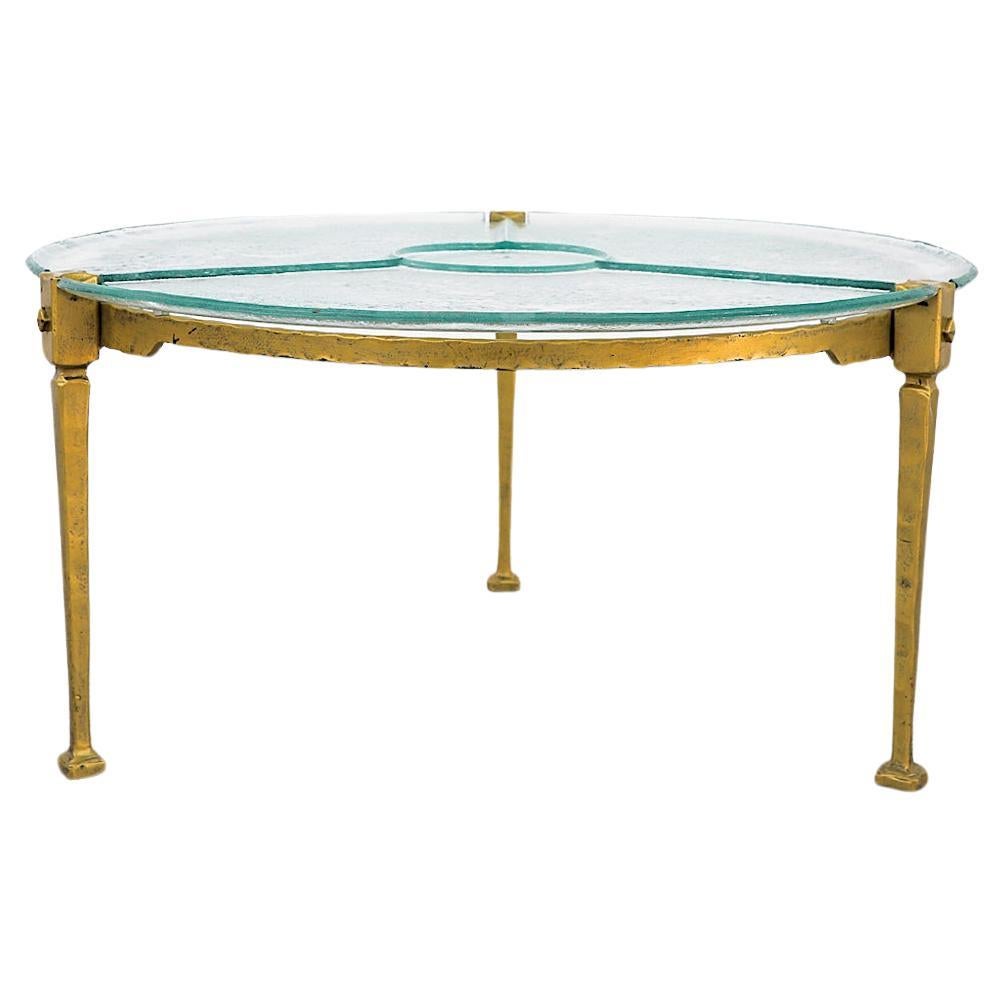 Gold Enameled Lothar Klute Brutalist Coffee Table with Molded Glass Top