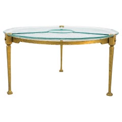 Retro Gold Enameled Lothar Klute Brutalist Coffee Table with Molded Glass Top