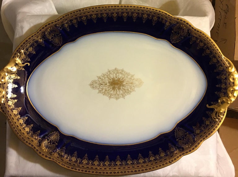Gold Encrusted Cobalt Nested Platters by Wm Guerin, Limoges, Set of 3