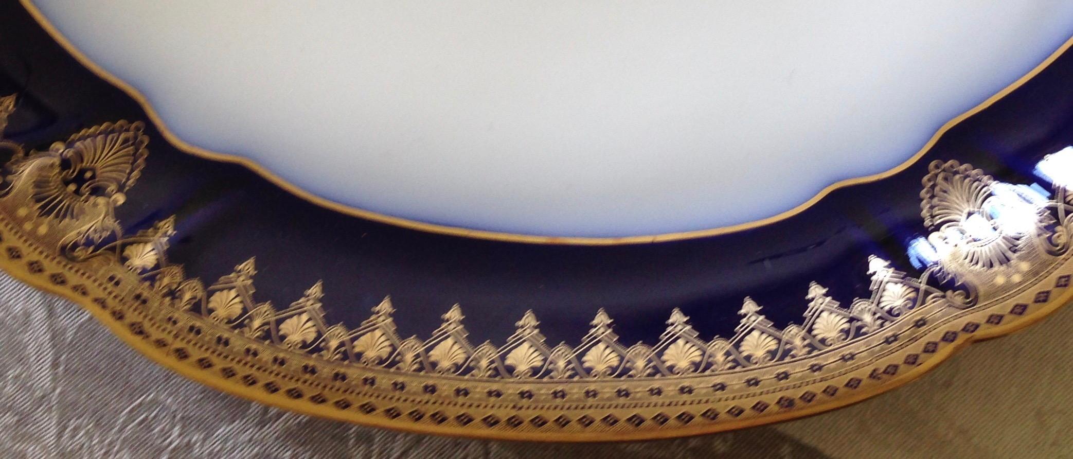 French Gold Encrusted Cobalt Nested Platters by Wm Guerin, Limoges, Set of 3 For Sale