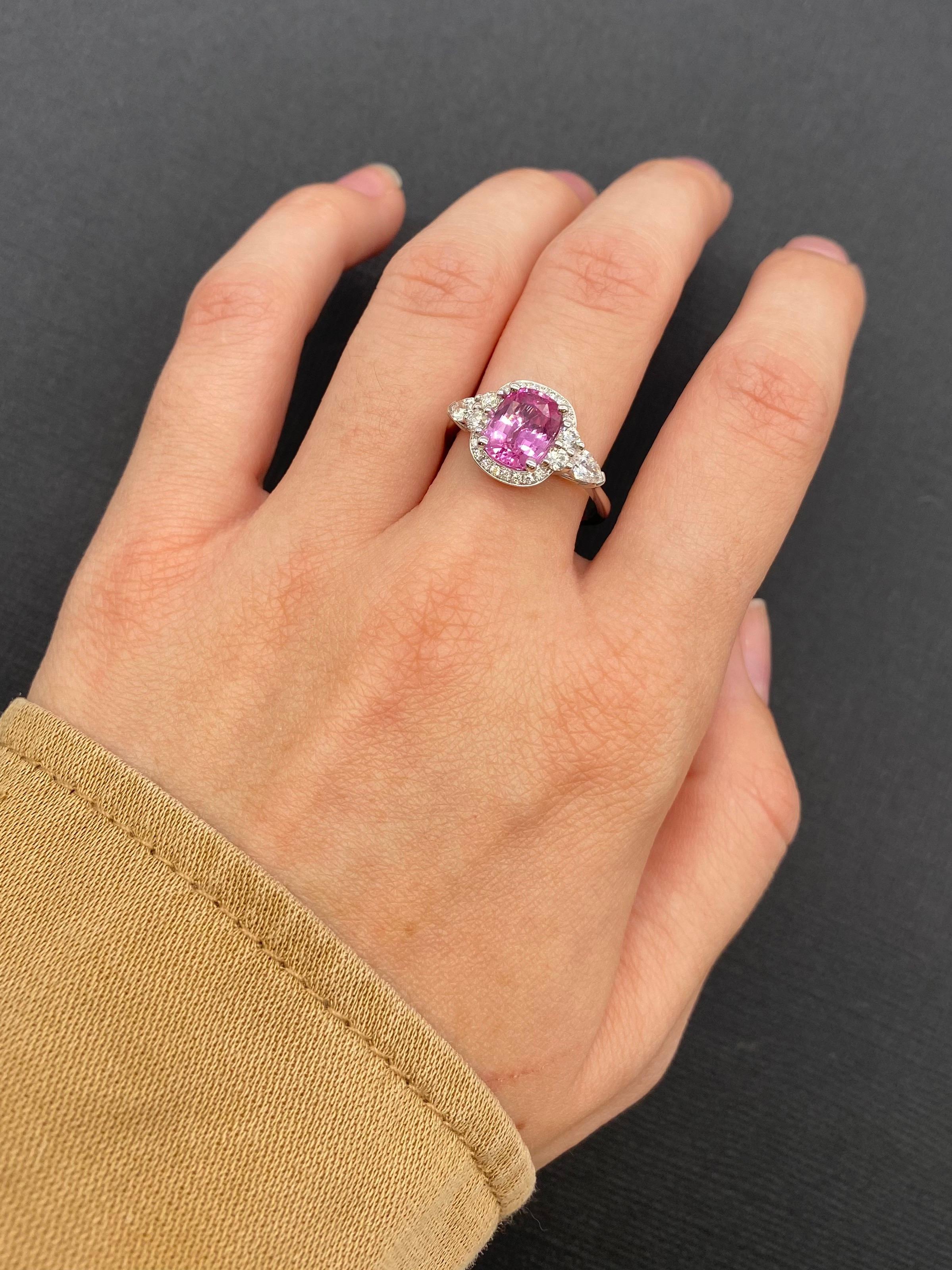 Art Nouveau Gold Engagement Ring Surmounted by a Pink Sapphire Surrounded by Diamonds