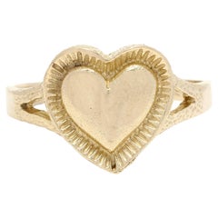 Gold Engraveable Heart Ring, Yellow Gold, Ring, Flat Heart Ring, Heart