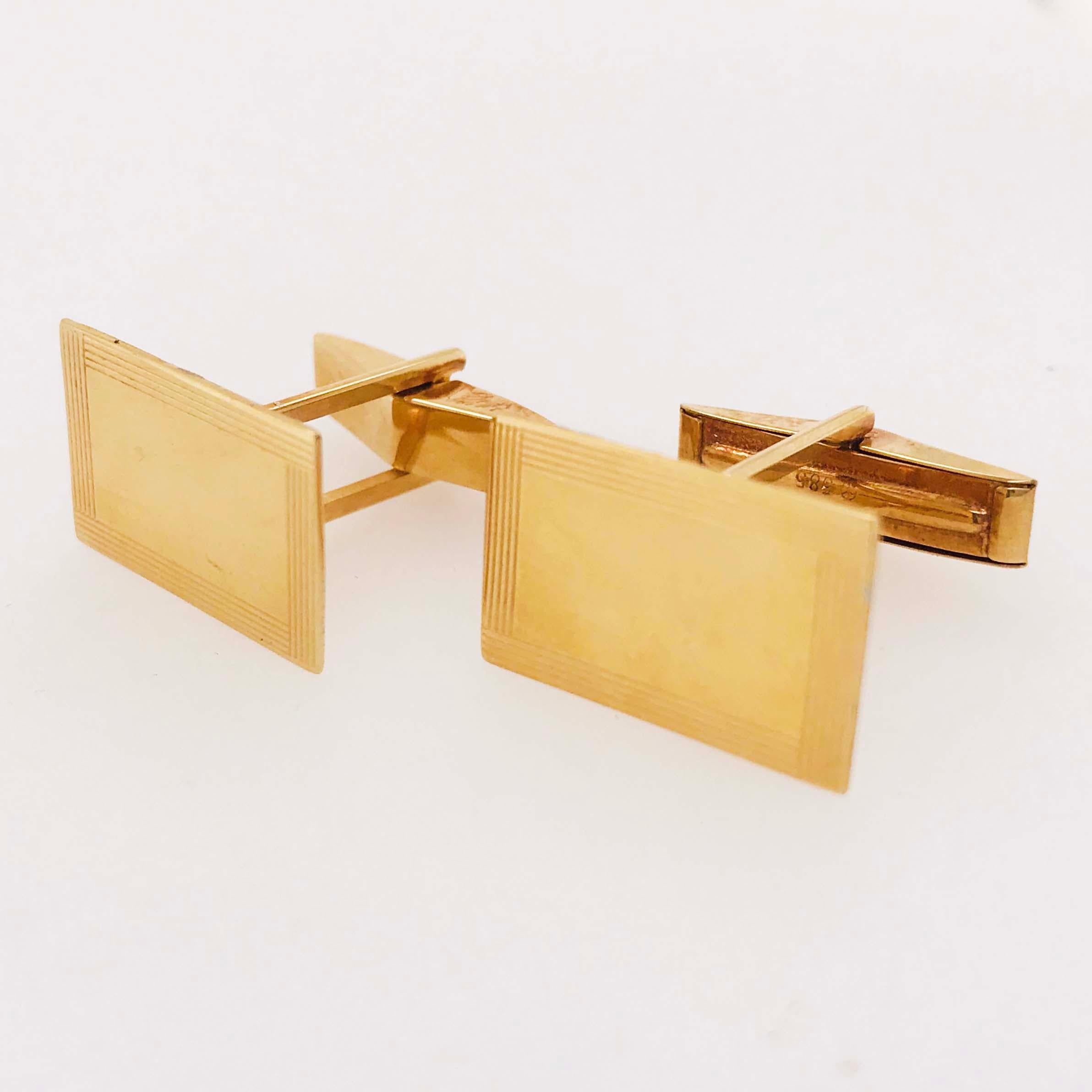Women's or Men's Gold Engraving Plate Cufflinks, Men's Cufflinks with Rectangle 14k Gold Plate
