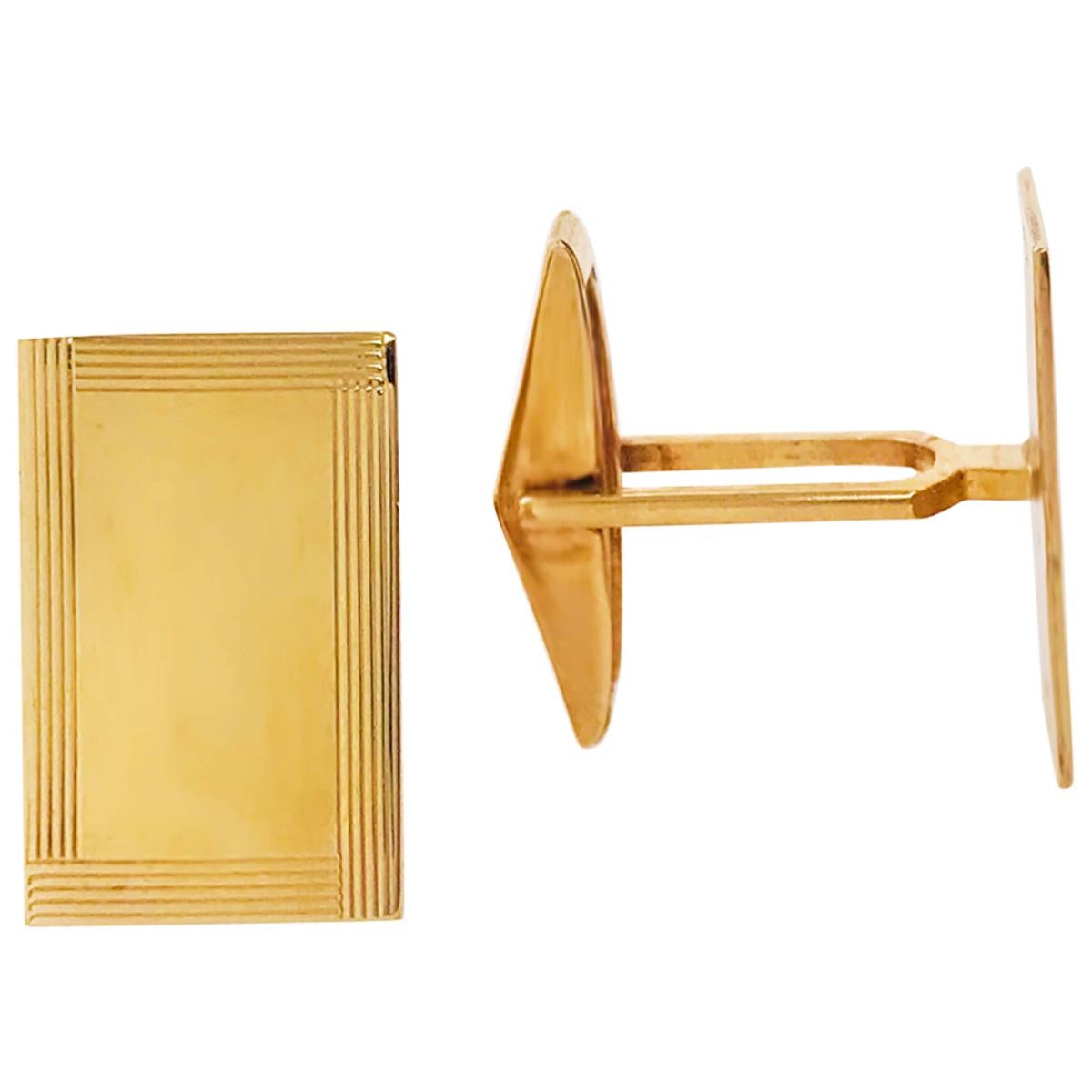 Gold Engraving Plate Cufflinks, Men's Cufflinks with Rectangle 14k Gold Plate
