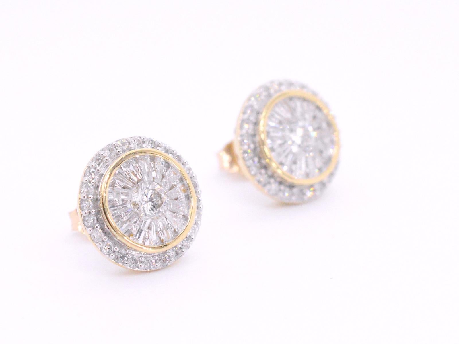 Brilliant Cut Gold Entourage Earrings Set with 1.20 Carat For Sale