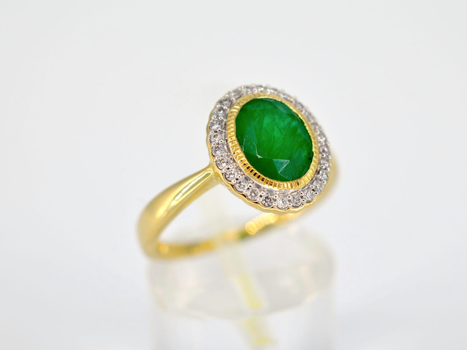 Brilliant Cut Gold Entourage Ring with Diamonds and Emerald For Sale