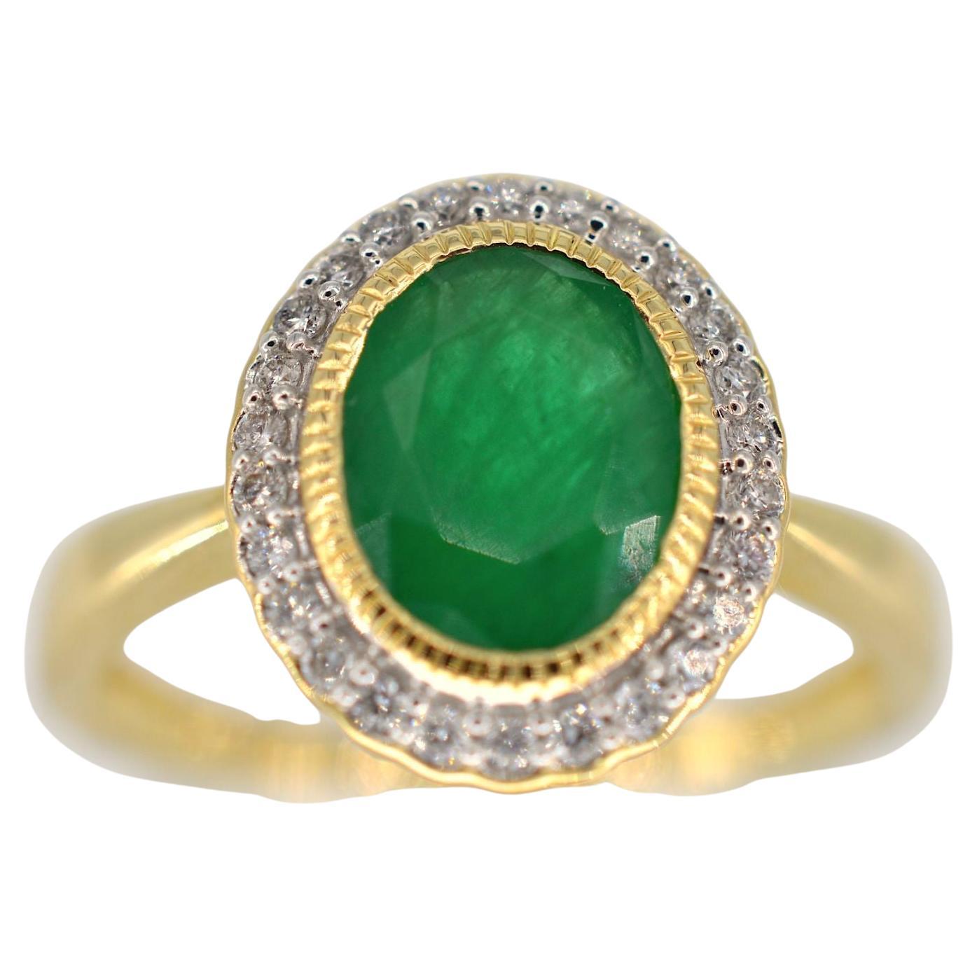 Gold Entourage Ring with Diamonds and Emerald For Sale