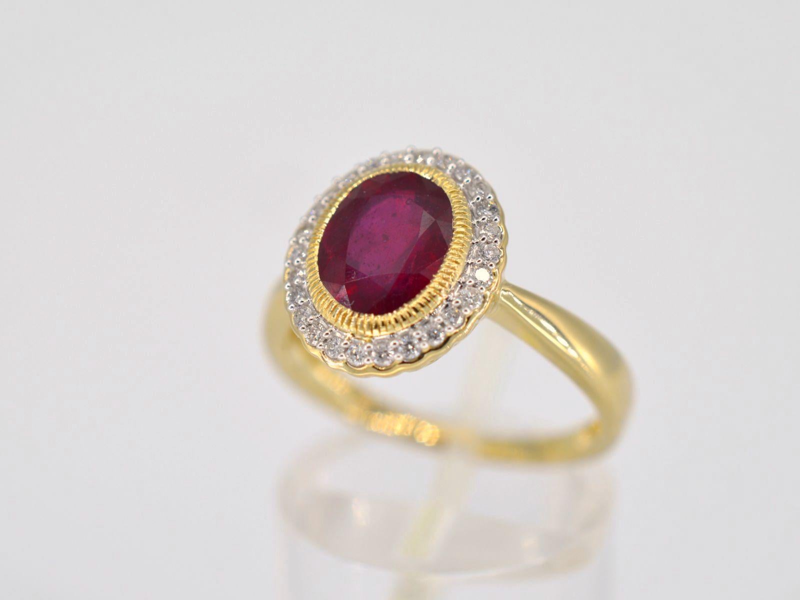 Contemporary Gold Entourage Ring with Diamonds and Ruby For Sale