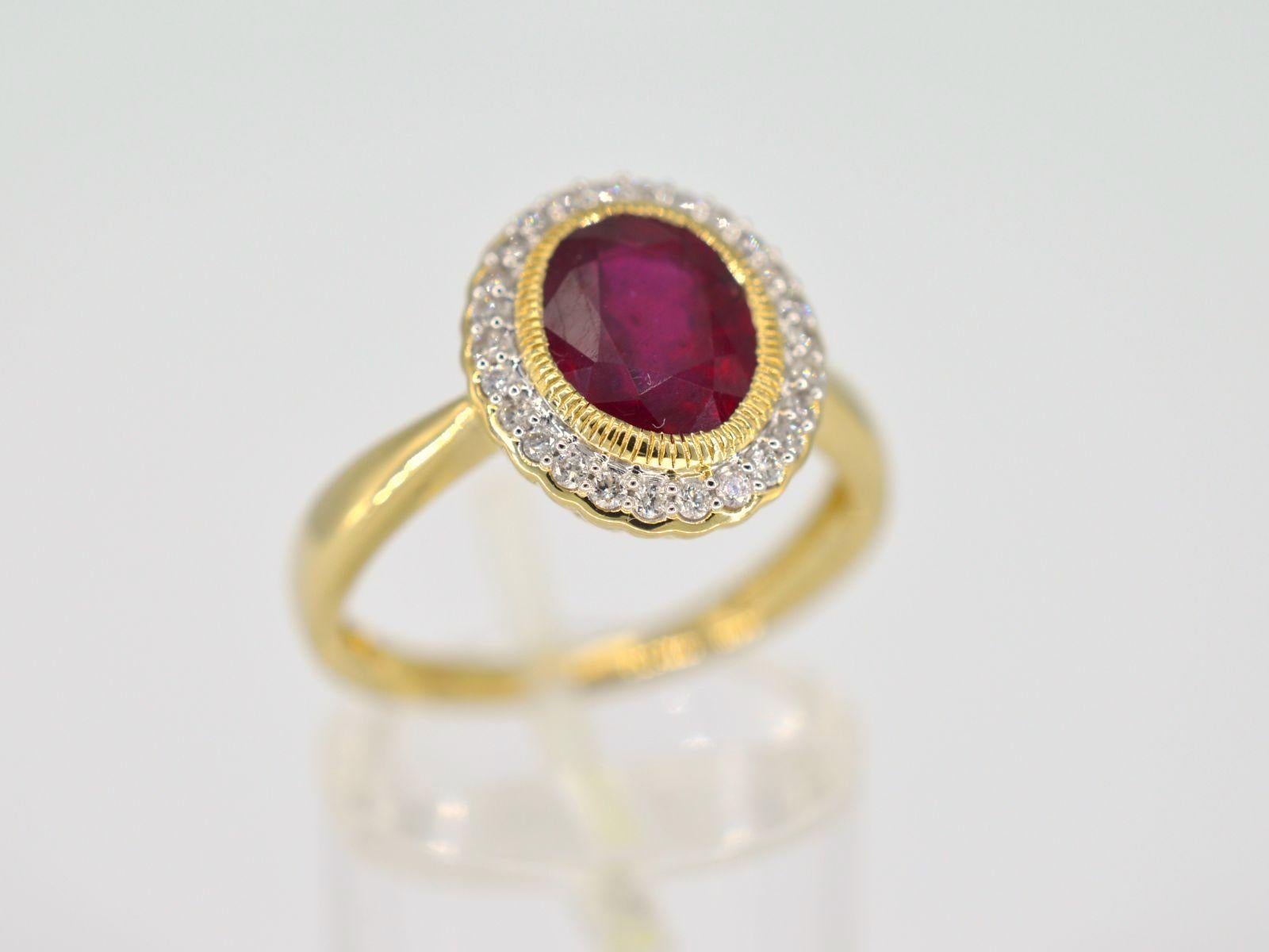 Brilliant Cut Gold Entourage Ring with Diamonds and Ruby For Sale