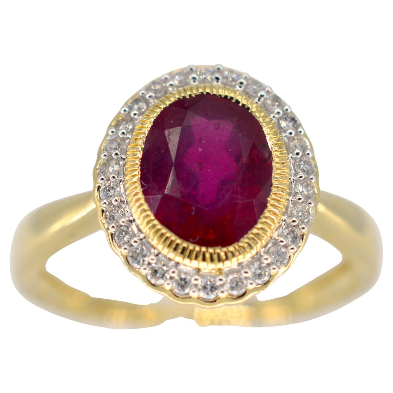 Gold Entourage Ring with Diamonds and Ruby For Sale