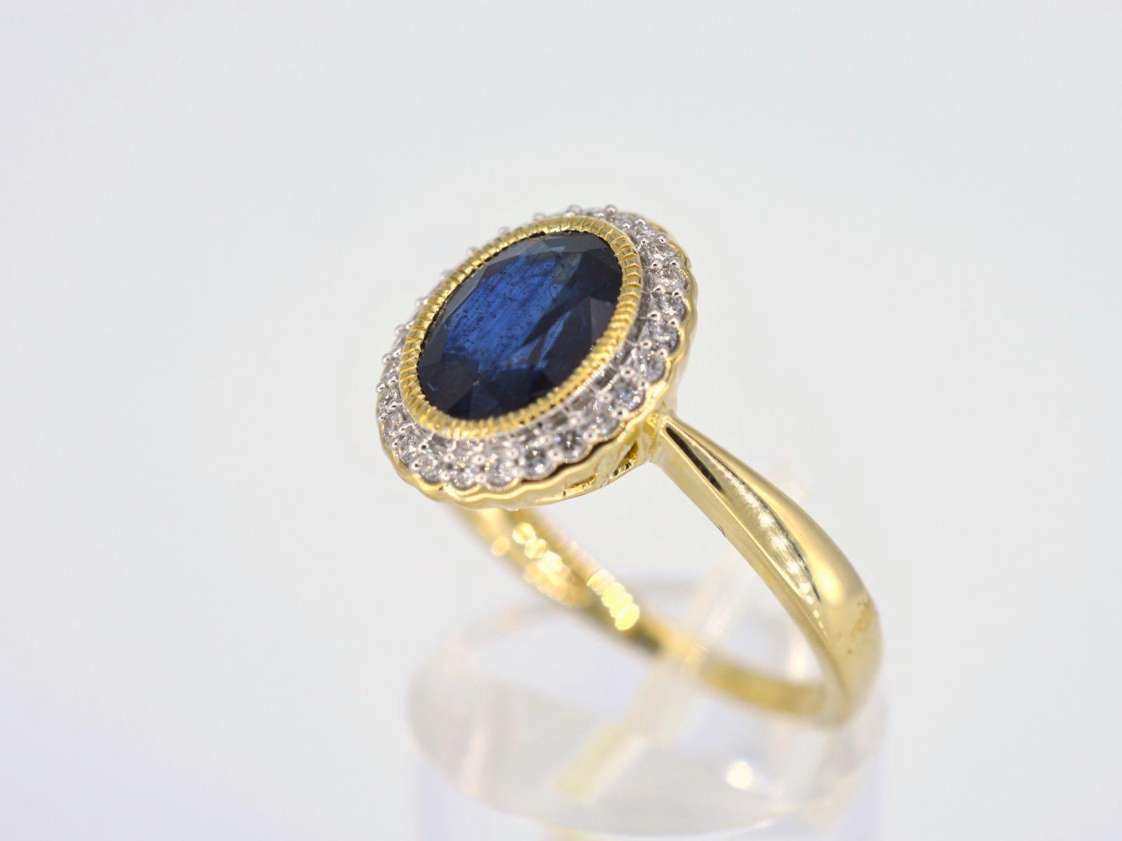 Contemporary Gold Entourage Ring with Diamonds and Sapphire For Sale