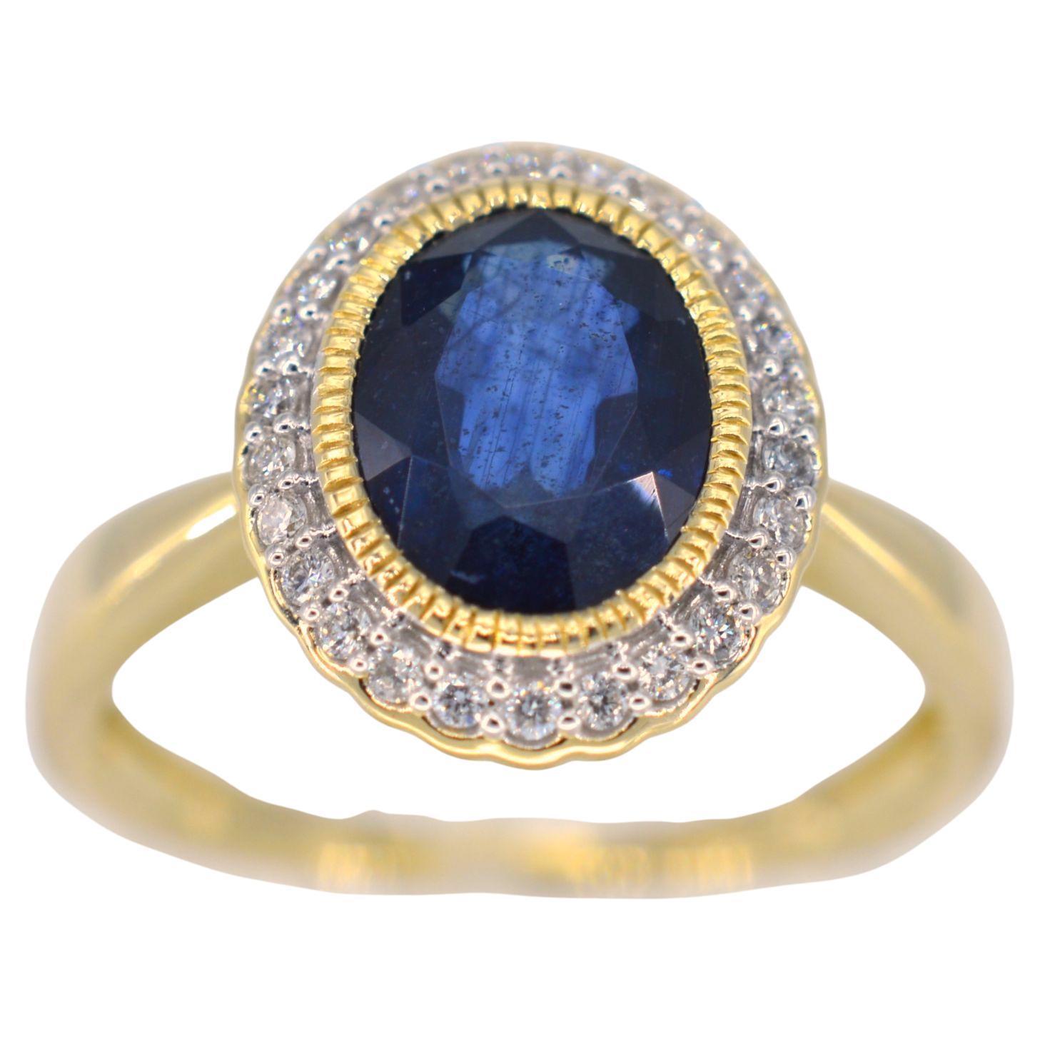 Gold Entourage Ring with Diamonds and Sapphire For Sale