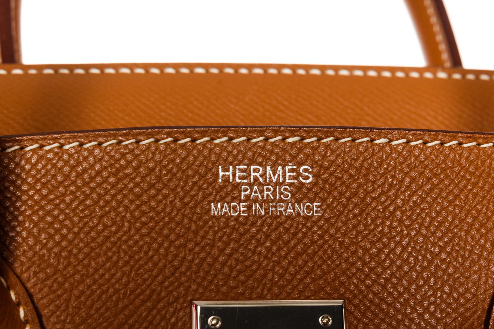 Gold Epsom leather Hermes Birkin 35 with Palladium hardware For Sale 1
