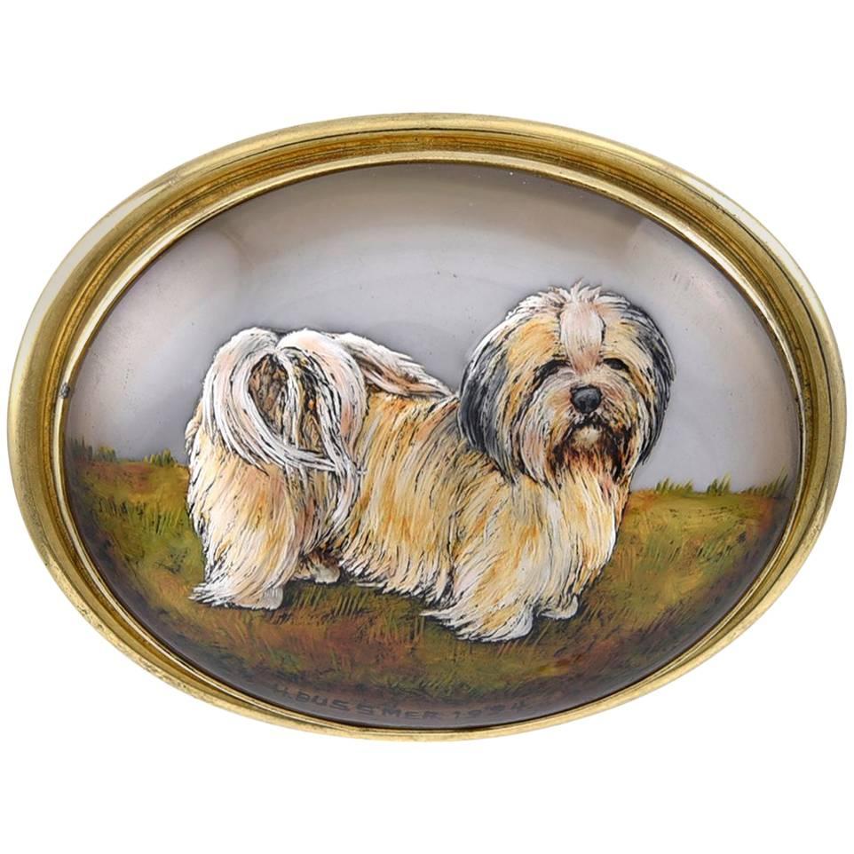 Gold Essex Crystal and Mother-of-Pearl Dog Pendant