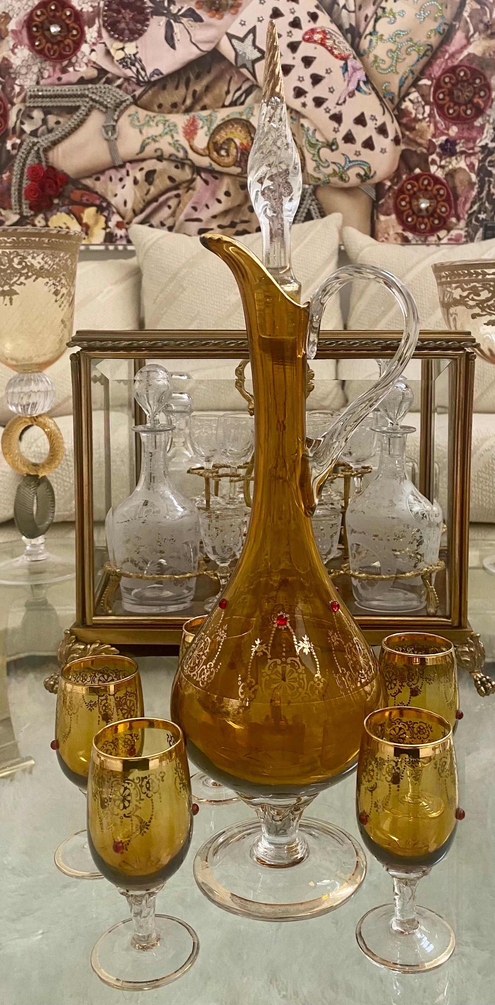 amber glass decanter set