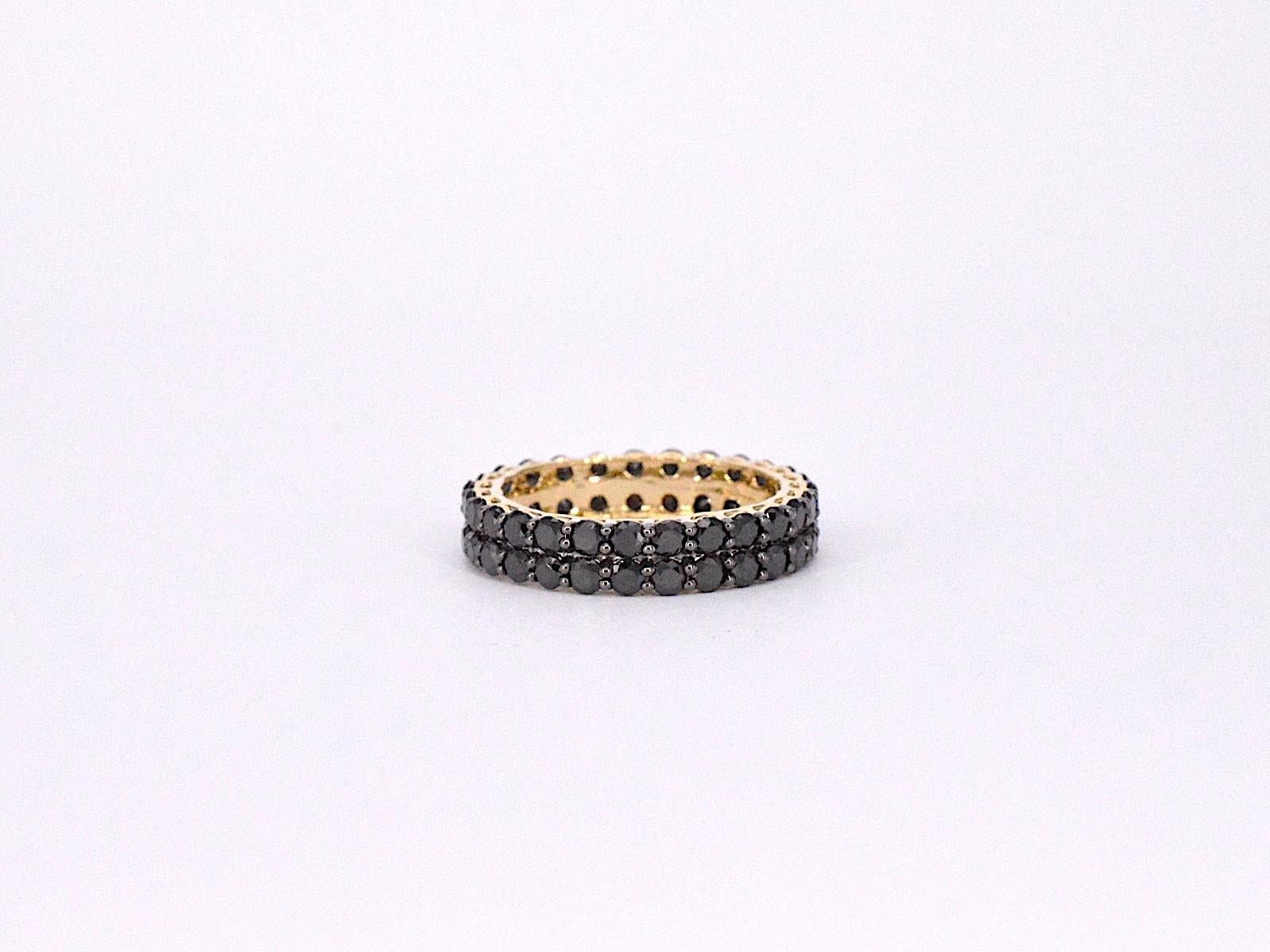 Women's Gold Eternity Ring with Black Diamonds For Sale