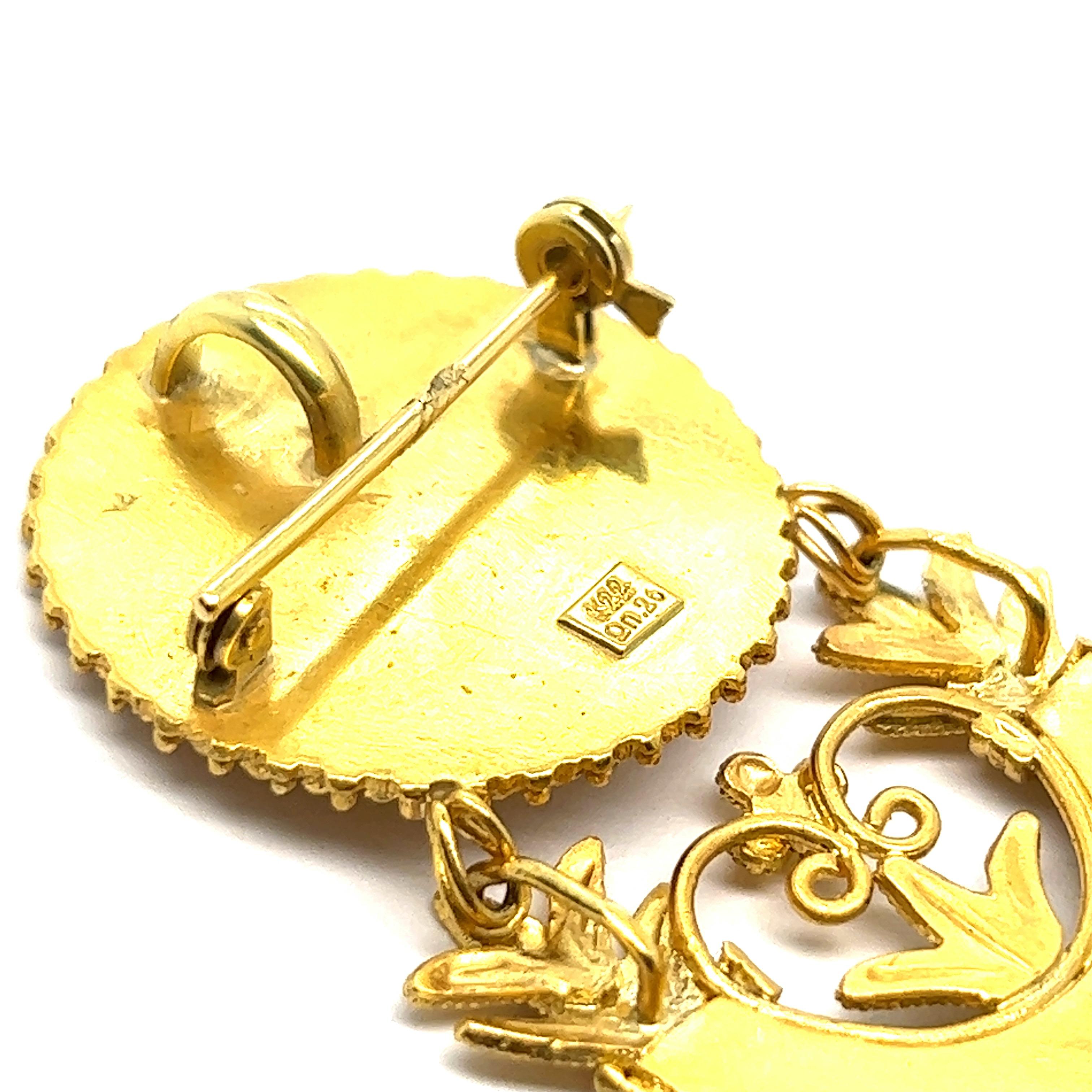 Gold Etruscan Revival Dangling Pendant Brooch For Sale 2