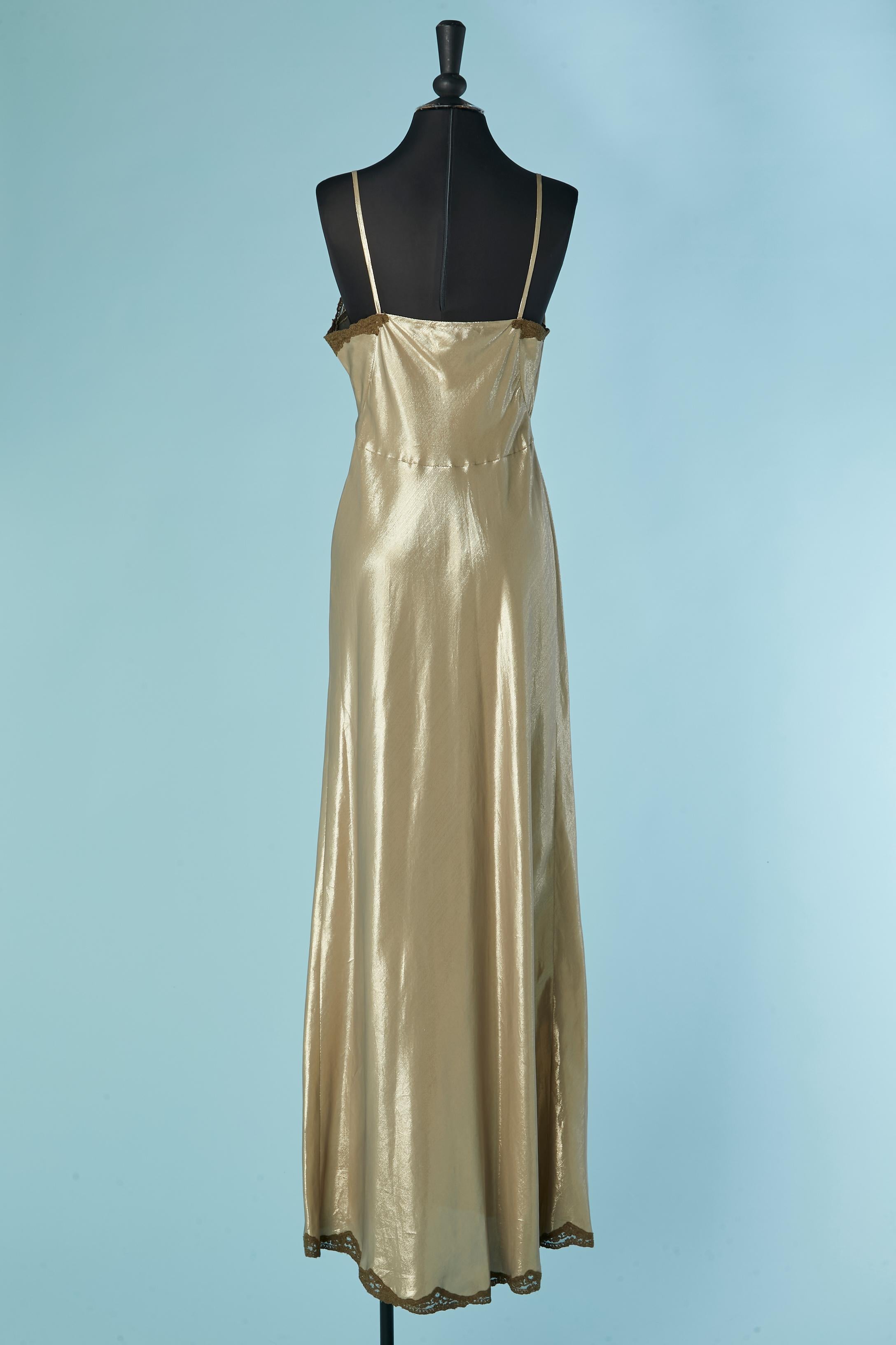 Goldfarbenes Abend-Slipkleid mit Spitzenrand LOLITA LEMPICKA Damen im Angebot