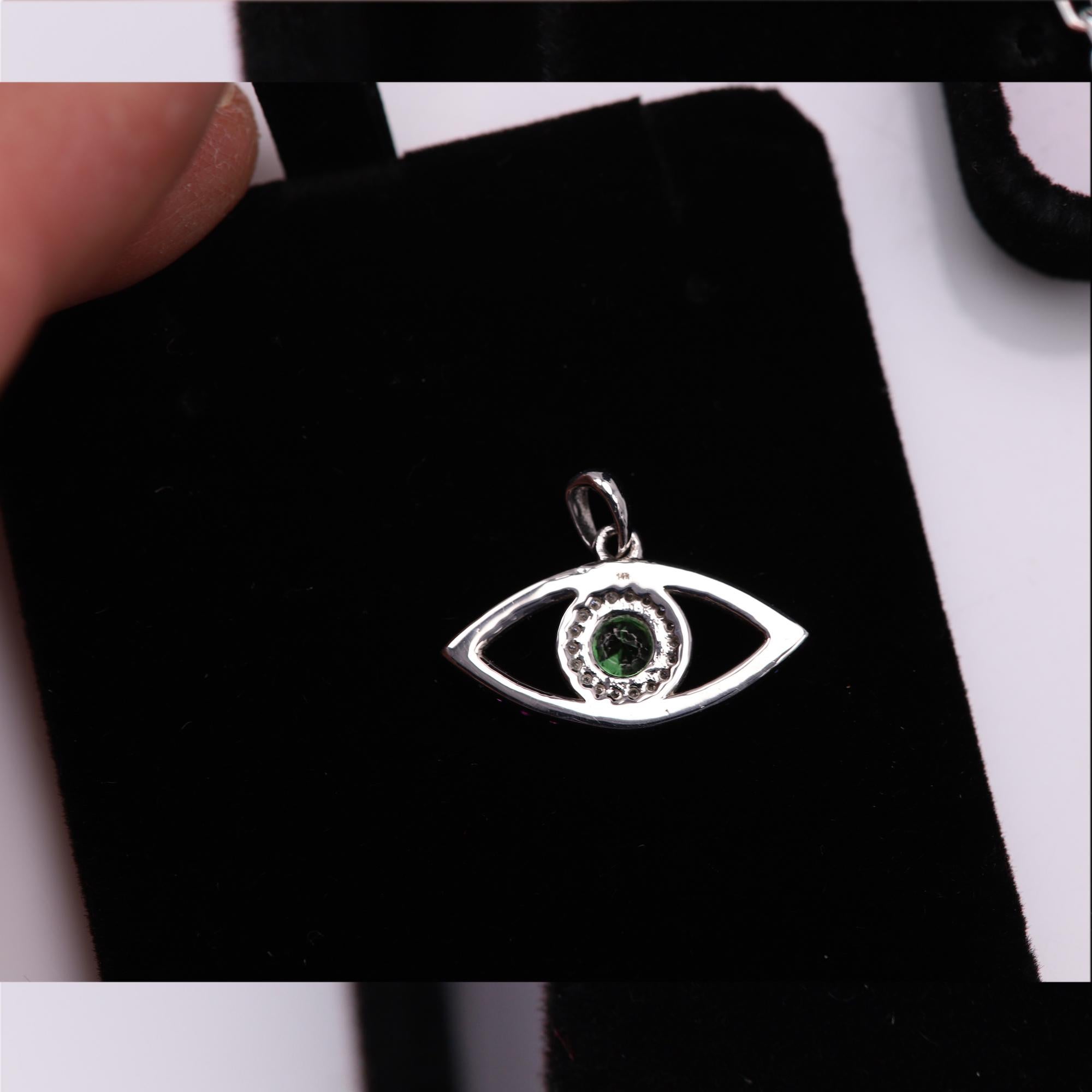 Gold Evil Eye 14 Karat White Gold Green Tsavorite Red and Blue Sapphire For Sale 5