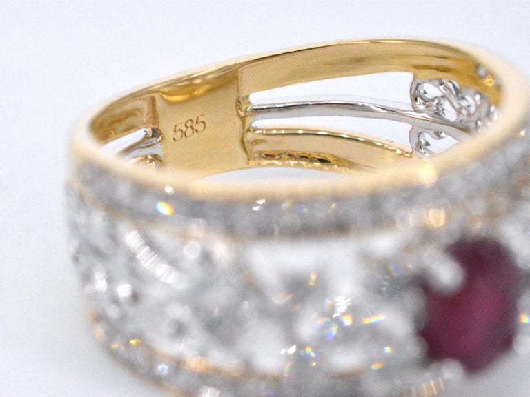 Gold Exclusive Ring Full of Diamonds and a Ruby For Sale at 1stDibs