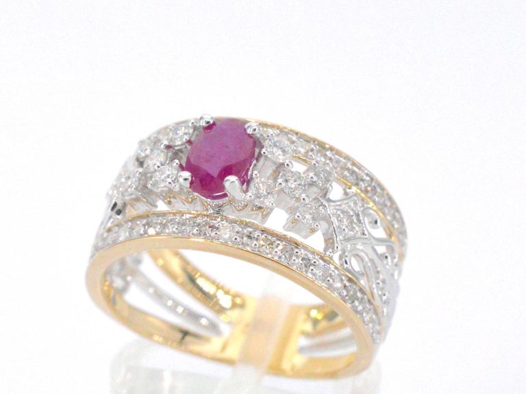 Gold Exclusive Ring Full of Diamonds and a Ruby For Sale at 1stDibs