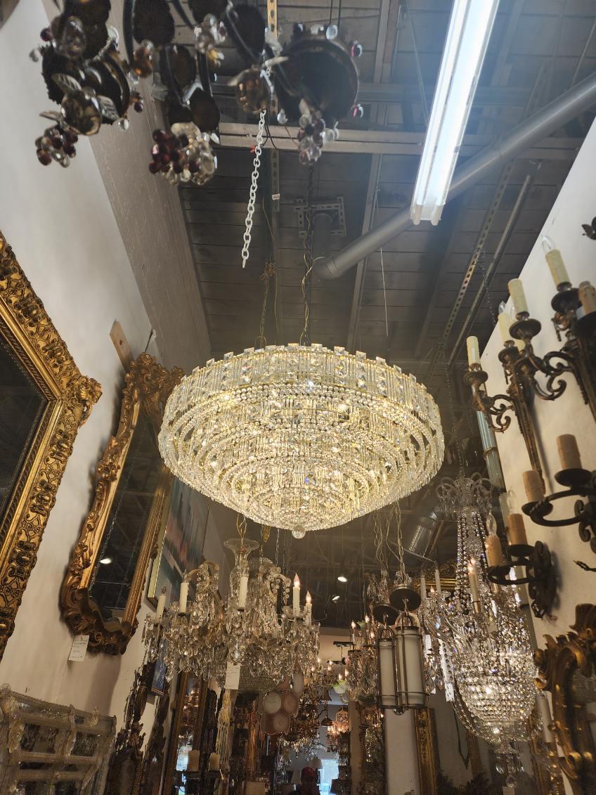 Gold Faceted Crystal Chandelier  In Excellent Condition For Sale In Dallas, TX