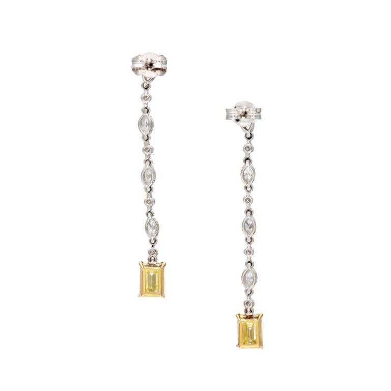 Gold, Fancy Intense Yellow Diamond and Diamond Drop Earrings In New Condition For Sale In New York, US