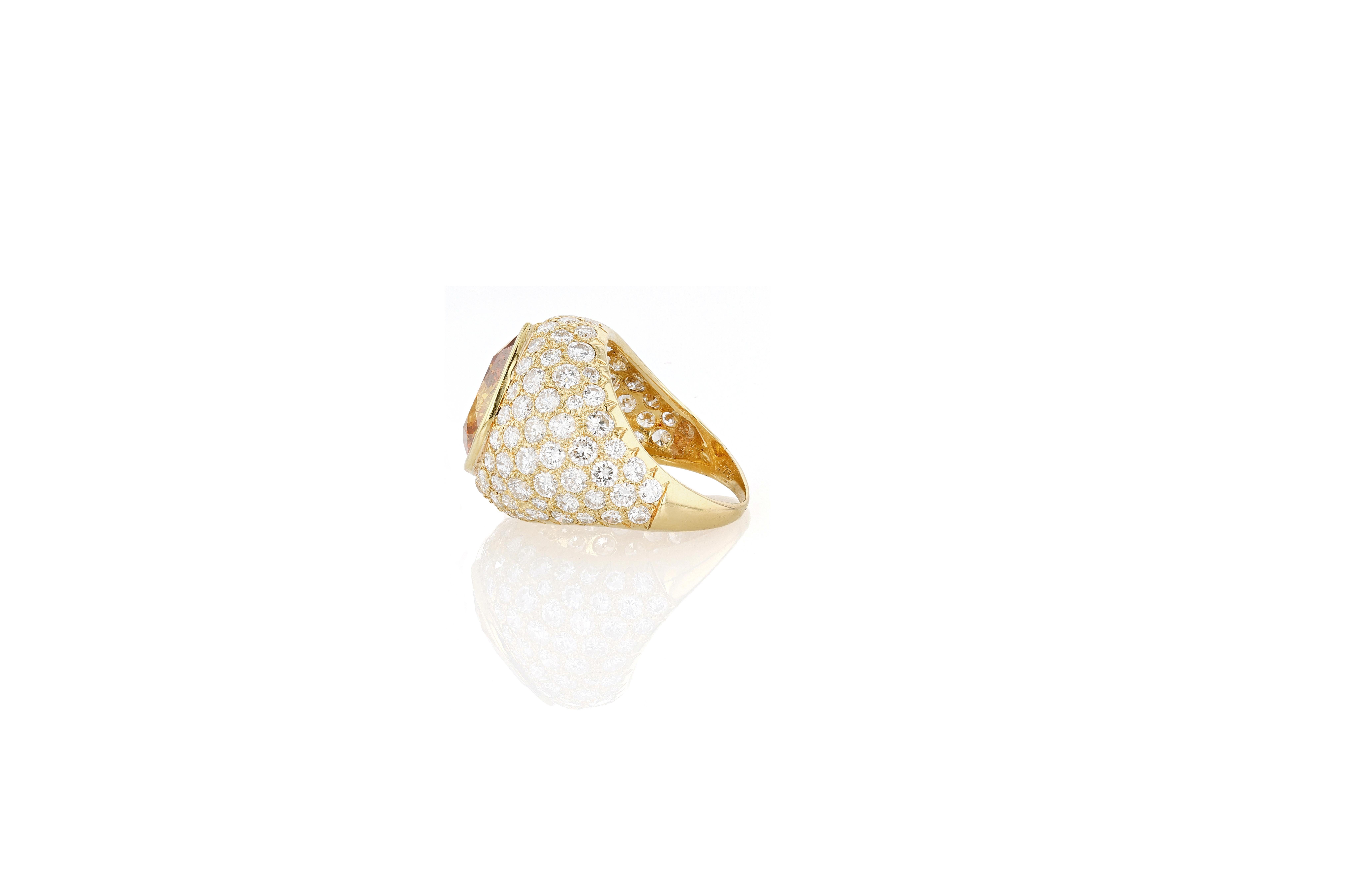 Contemporary Gold, Fancy Orange-Yellow Diamond,  and Diamond Bombe Ring For Sale