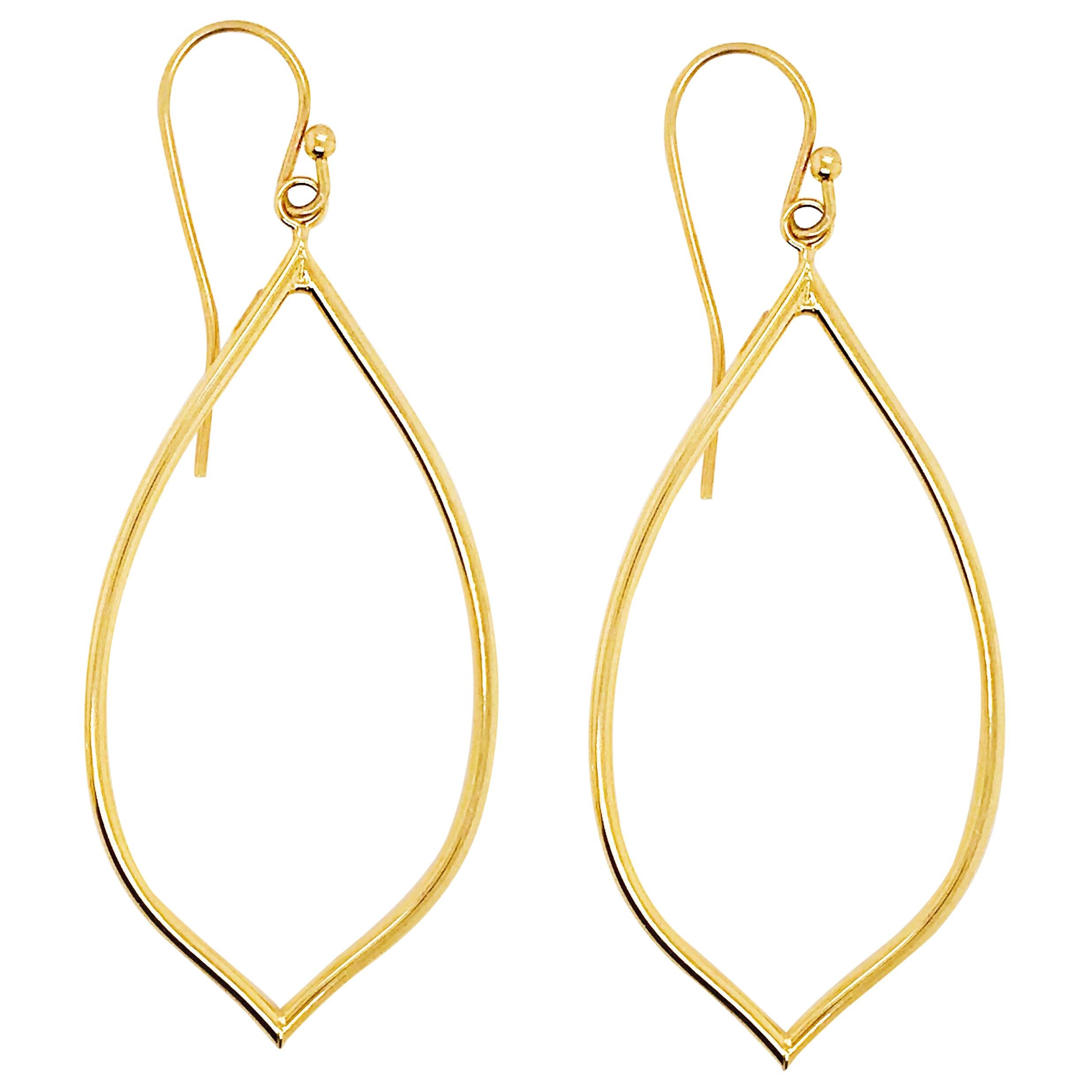 Gold Fashion Earring Dangles 14 Karat Gold Open Tear Drop Lemon Shape Earrings For Sale