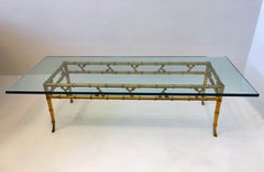 Gold Faux Bamboo and Glass Coffee Table by Brown Jordan