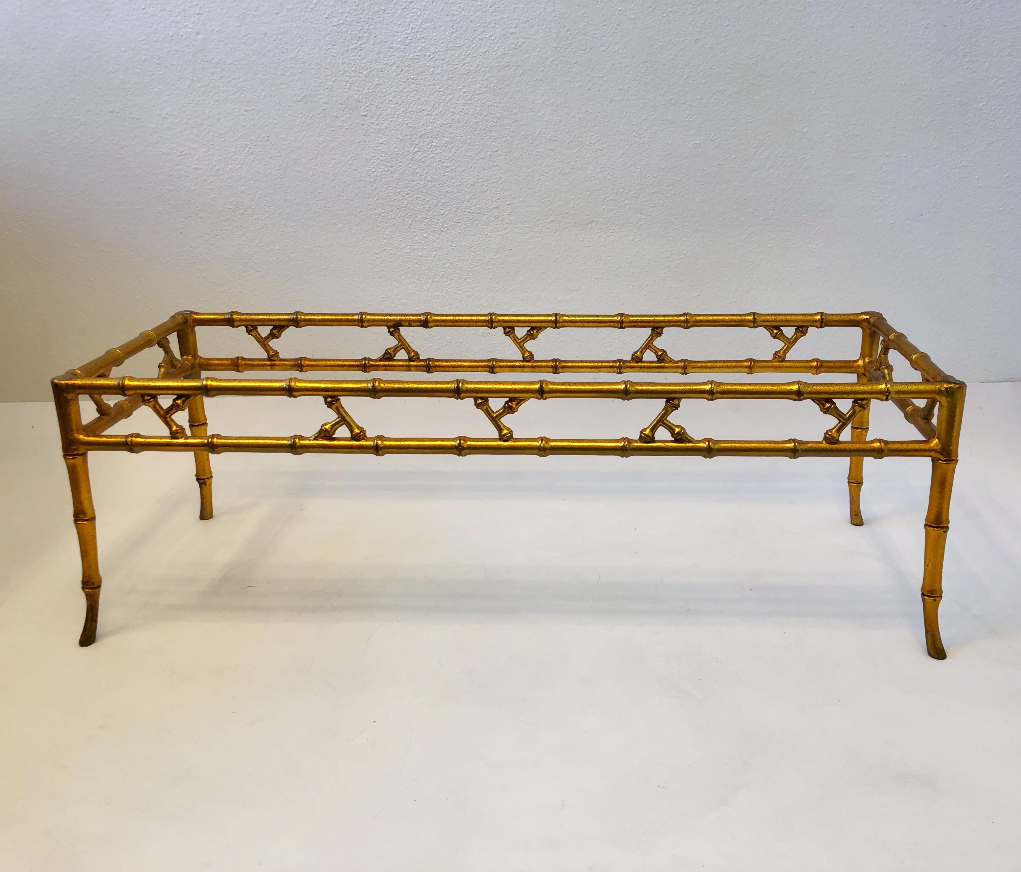 Hollywood Regency Gold Faux Bamboo and Glass Coffee Table by Brown Jordan