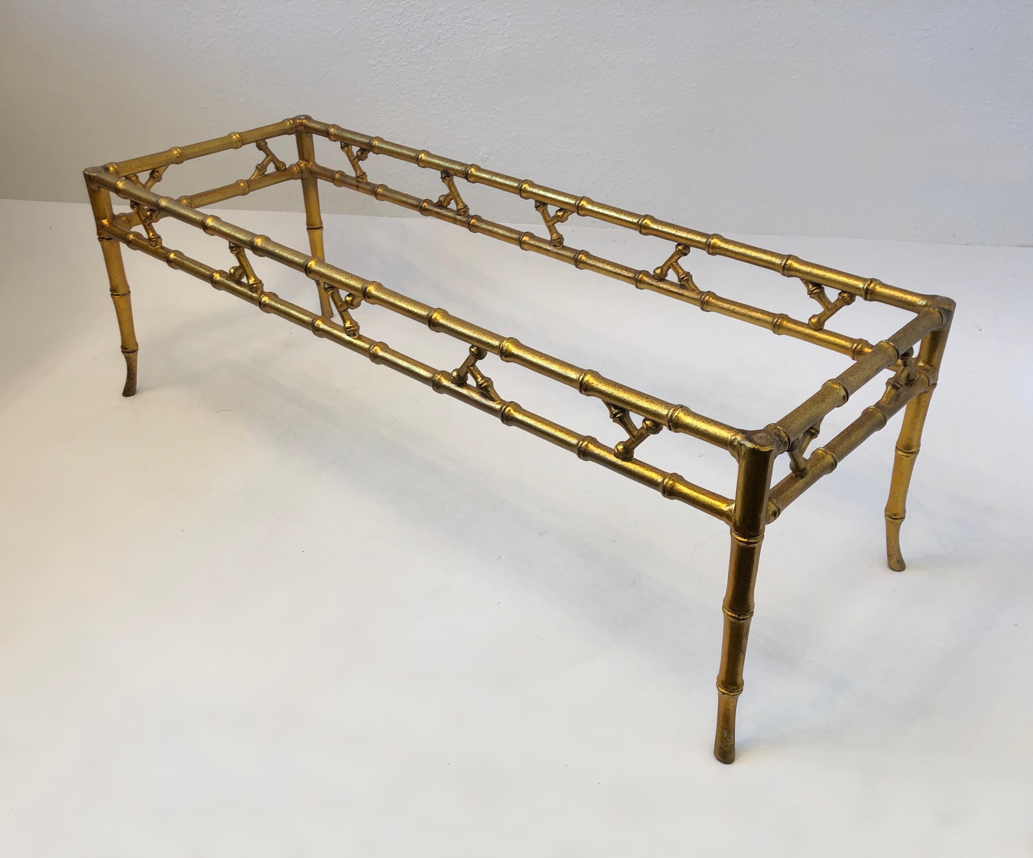American Gold Faux Bamboo and Glass Coffee Table by Brown Jordan