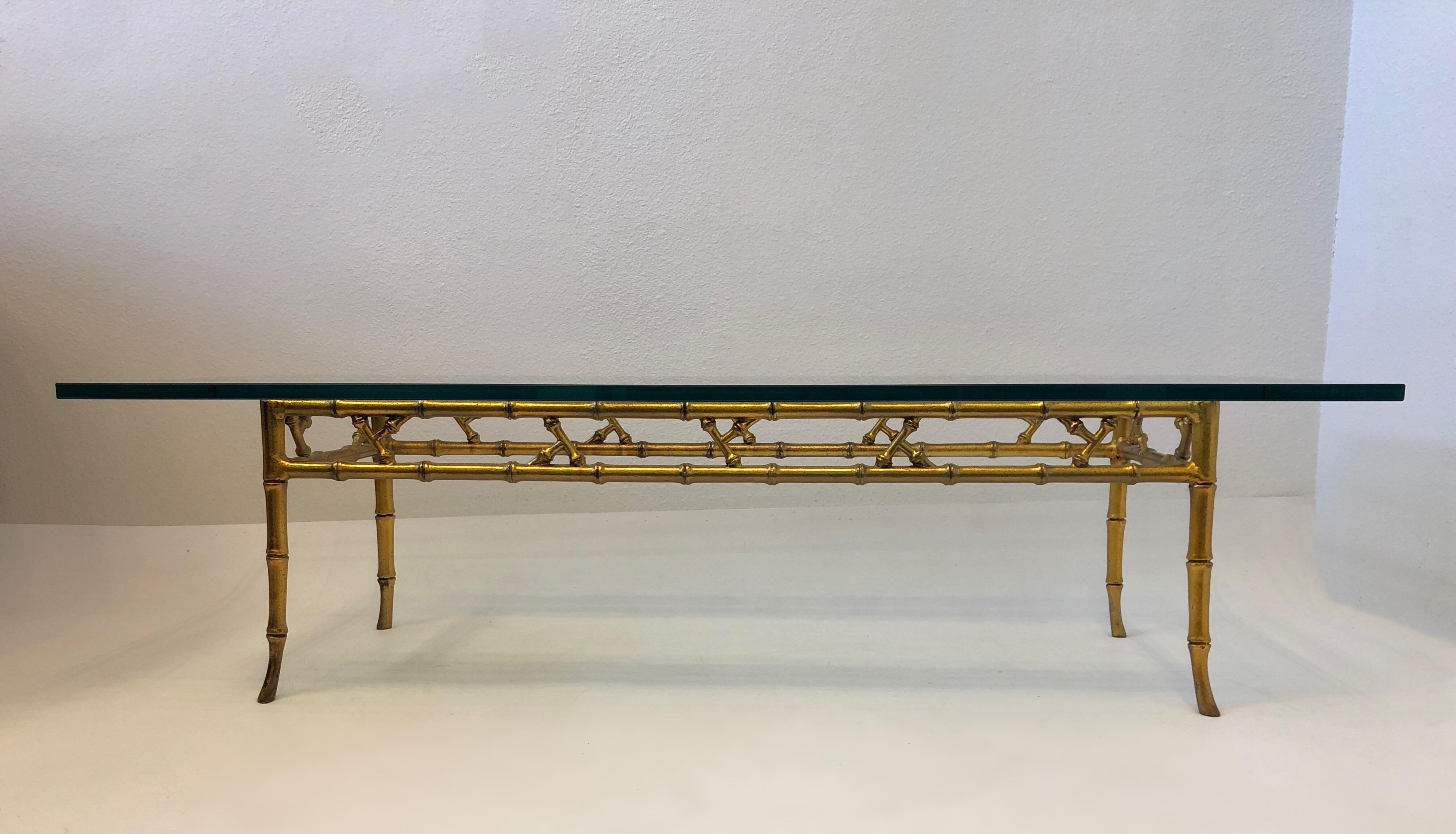 Gold Faux Bamboo and Glass Coffee Table by Brown Jordan In Good Condition In Palm Springs, CA