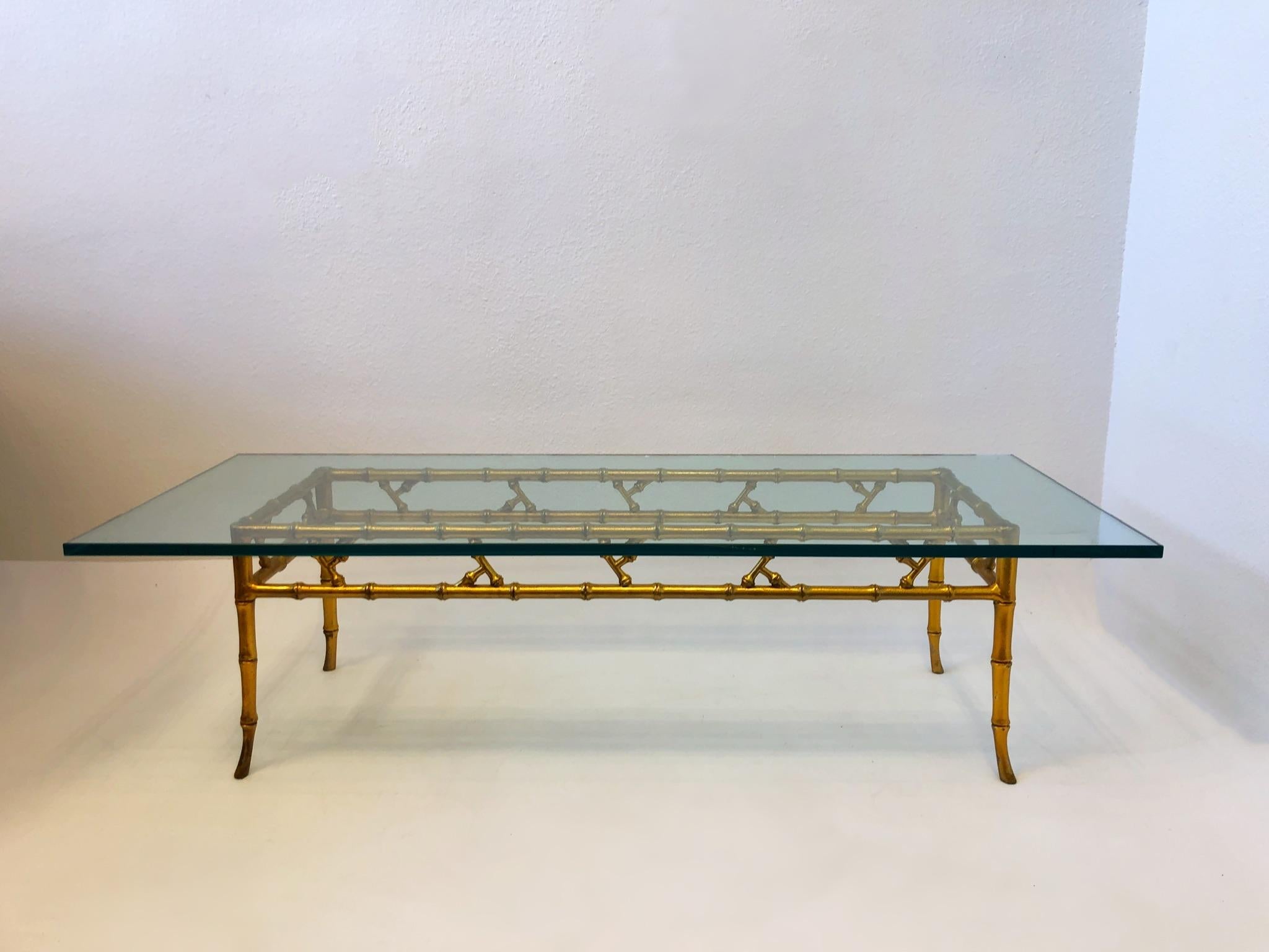 Late 20th Century Gold Faux Bamboo and Glass Coffee Table by Brown Jordan