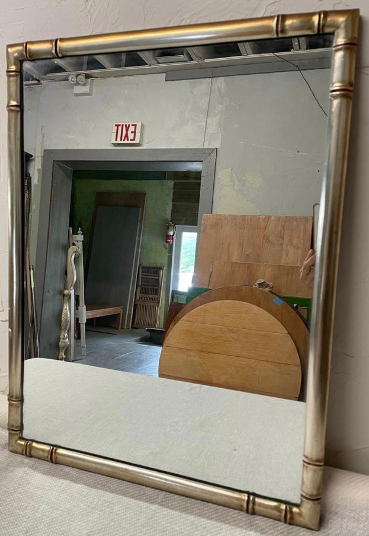 Painted Mid-Century Silver+Gold Faux Bamboo Mirror