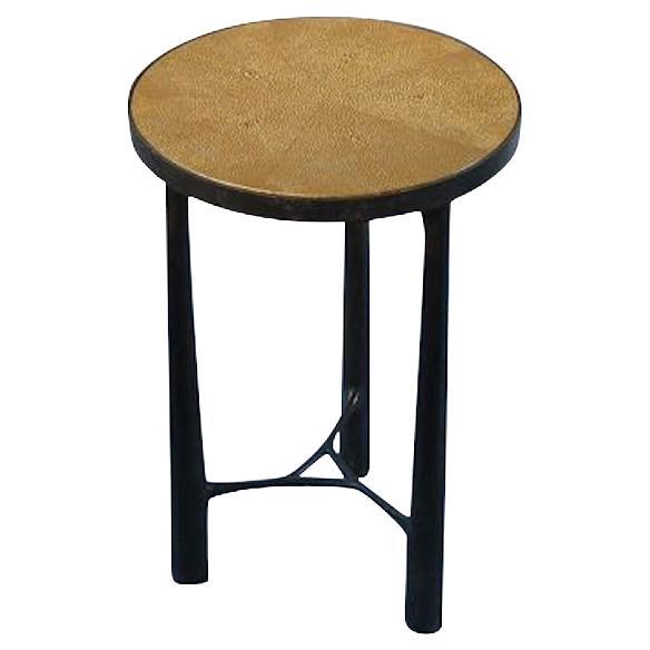 Gold Faux Shagreen Top, Bronze Base Side Table, Germany, Contemporary For Sale