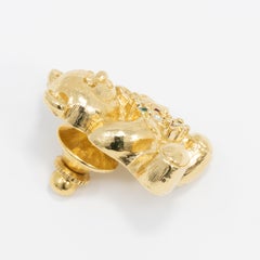 Gold Festive Teddy Bear and Wreath Pin, Red White and Green Crystals