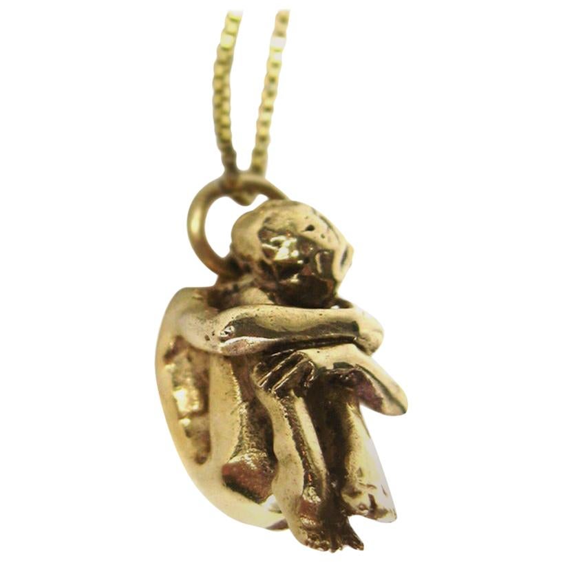 Gold "Fetal Position" Crouched Woman Necklace  For Sale