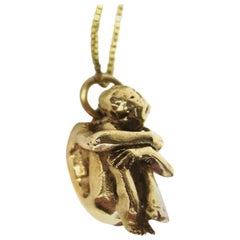 Gold "Fetal Position" Crouched Woman Necklace 