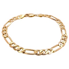 Gold Figaro Bracelet, 14 Karat Yellow Gold Charm Bracelet