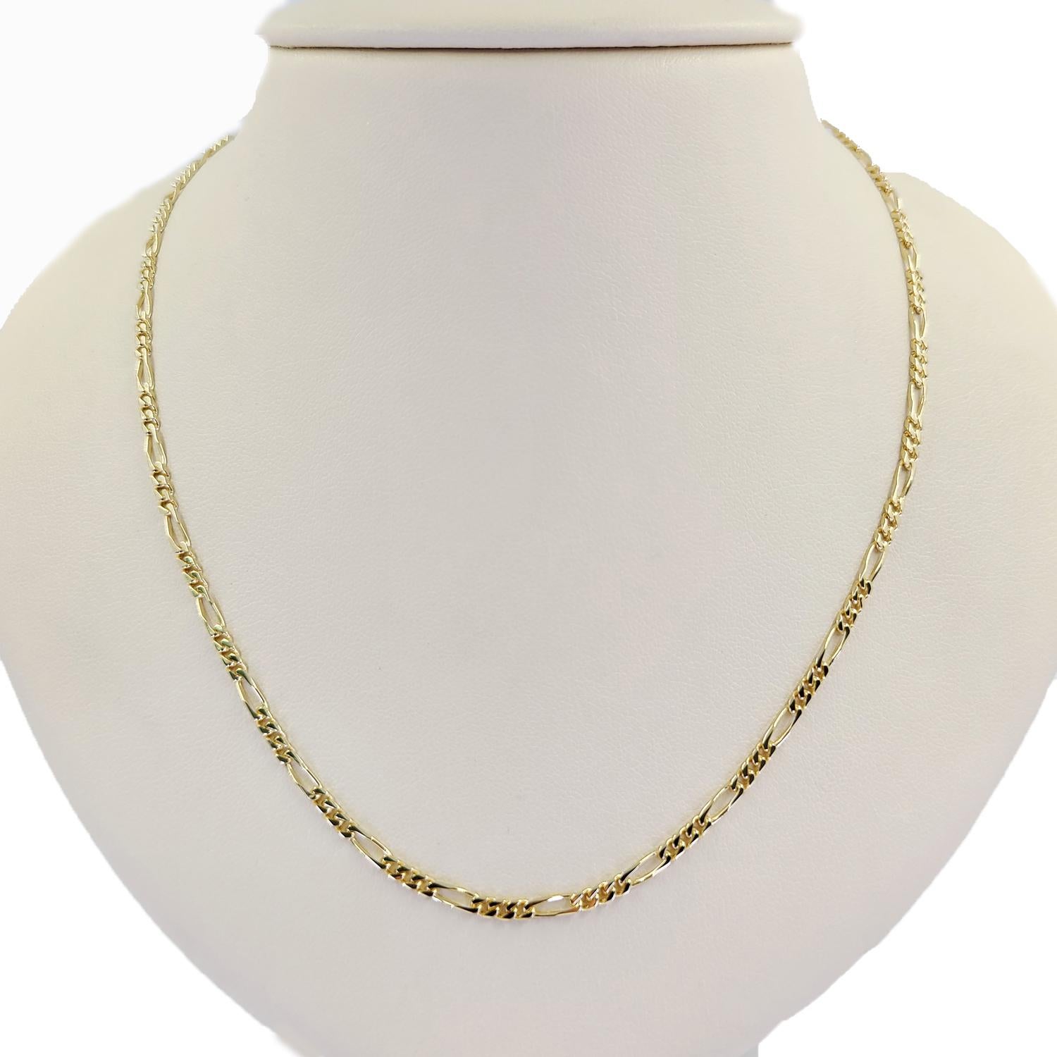 14 Karat Yellow Gold 2.5mm Wide Figaro Chain Measuring 30 Inches Long with Lobster Clasp. Finished Weight Is 11.5 Grams.