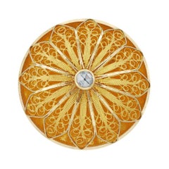 Gold Filigree and Diamond Brooch