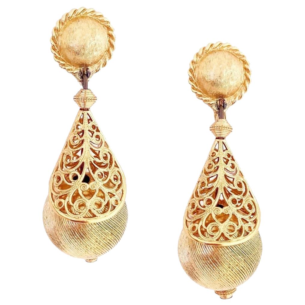Gold Filigree "Bolero" Statement Earrings By Monet, 1960s
