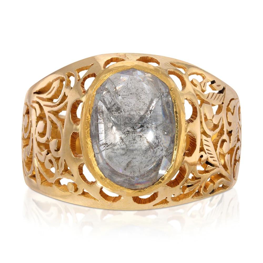Modern Gold Filigree Diamond Cocktail Ring For Sale