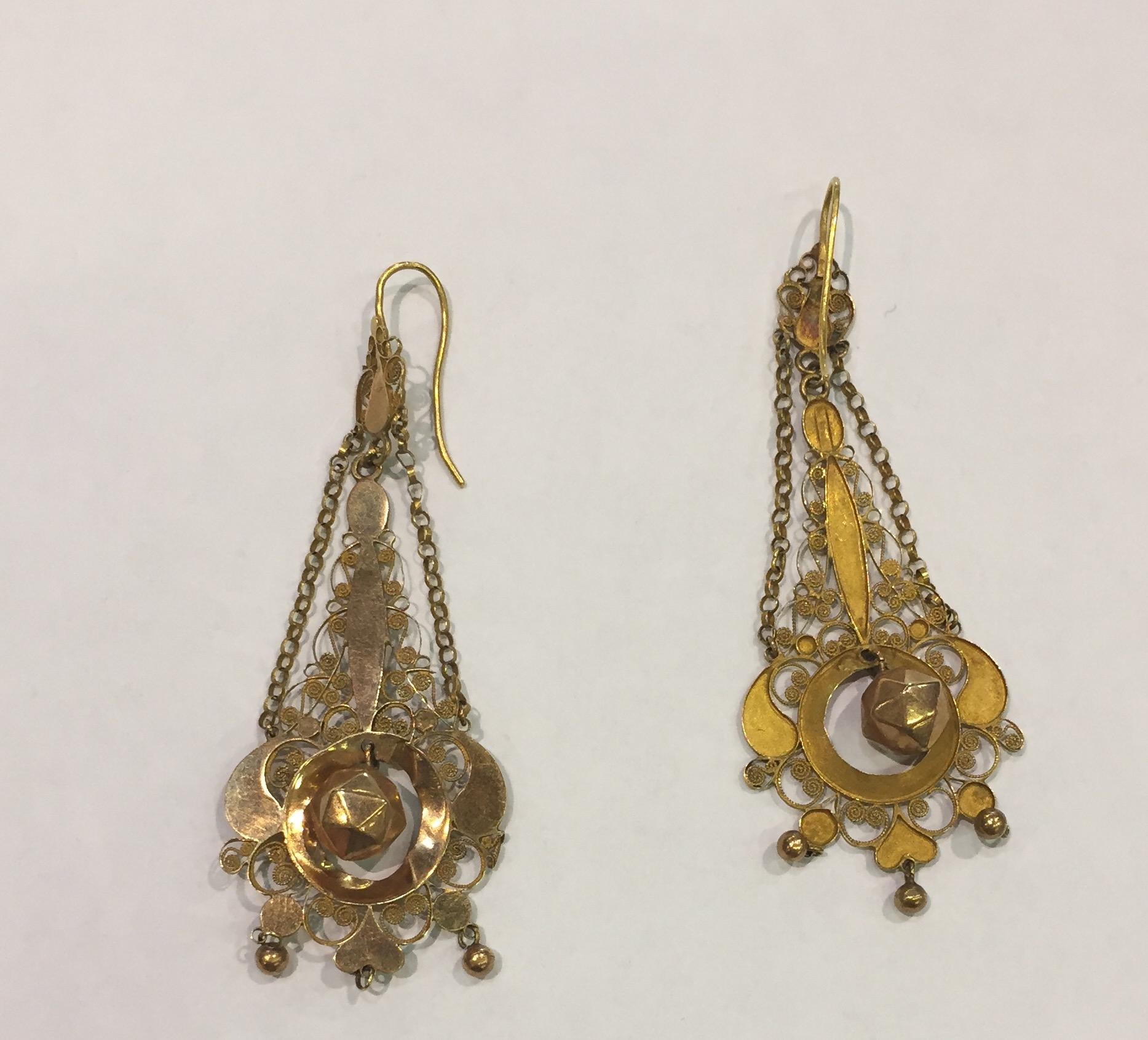 gold filigree chandelier earrings