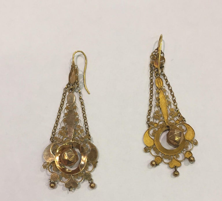 Gold Filigree Earrings 18 Karat For Sale at 1stDibs