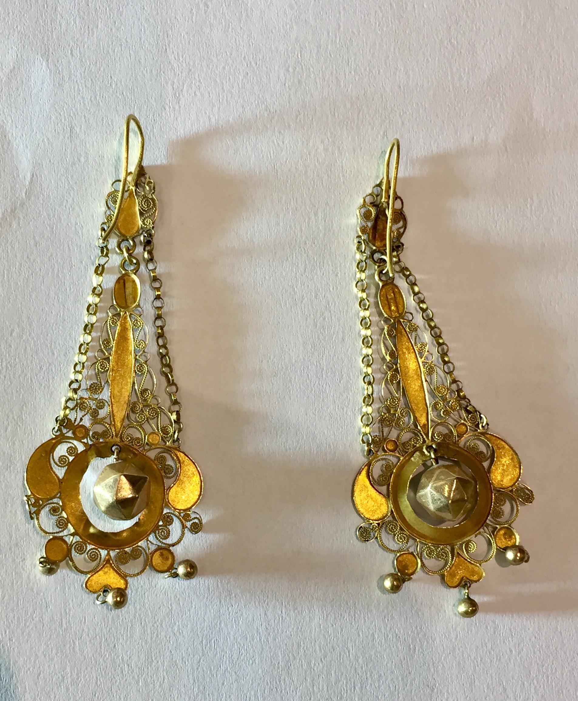 Georgian Gold Filigree Earrings 18 Karat For Sale
