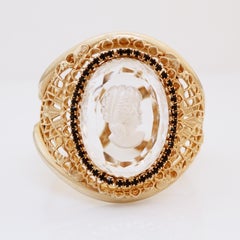Gold Filigree Hinged Cuff Bracelet With Intaglio Cameo By Warner, 1960s