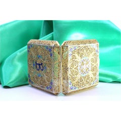 Gold filigree silver toiletry box with colorful florals & mirror lid